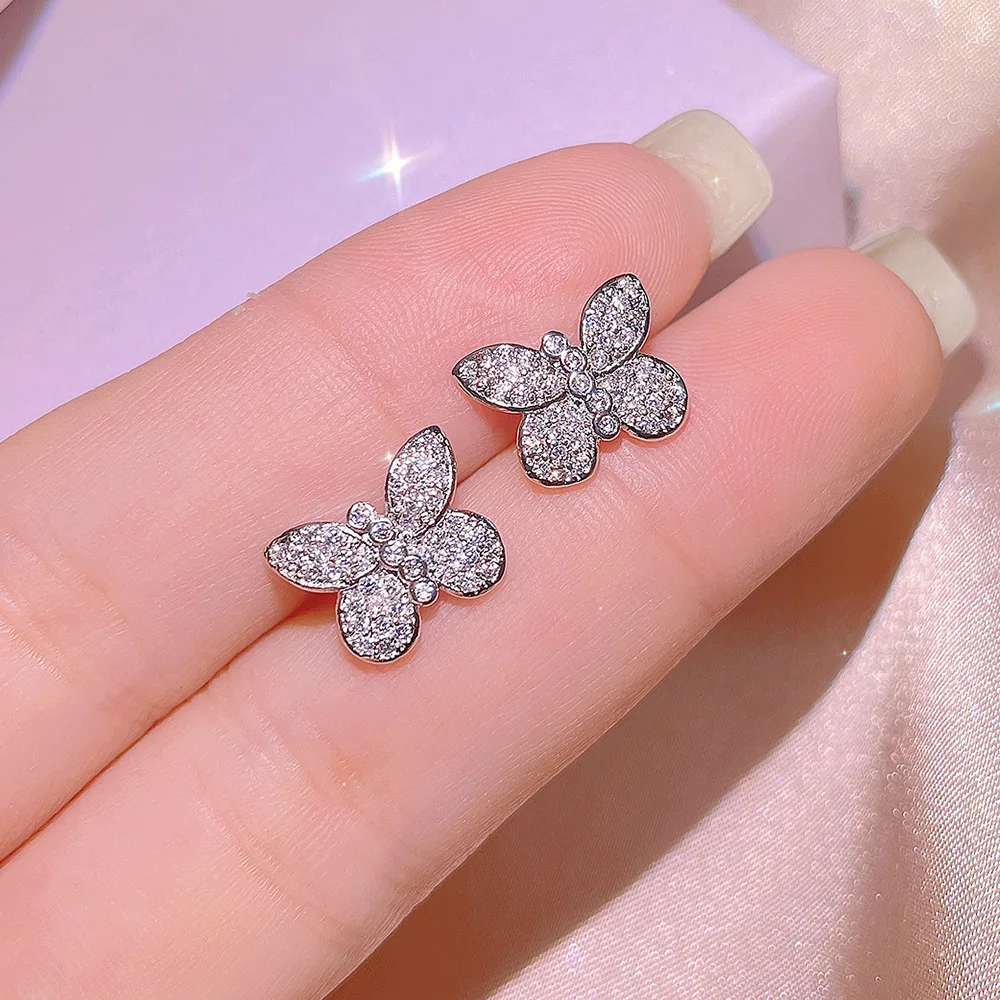 New butterfly white zircon celebrity three-piece jewelry set elegant temperament party birthday jewelry gift