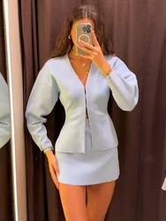 Co Ord Skirt Sets Casual New In Matching Sets 2024 Fitted Cardigan And High Waist A Line Mini Skirt Women 2 Piece Set Outfit