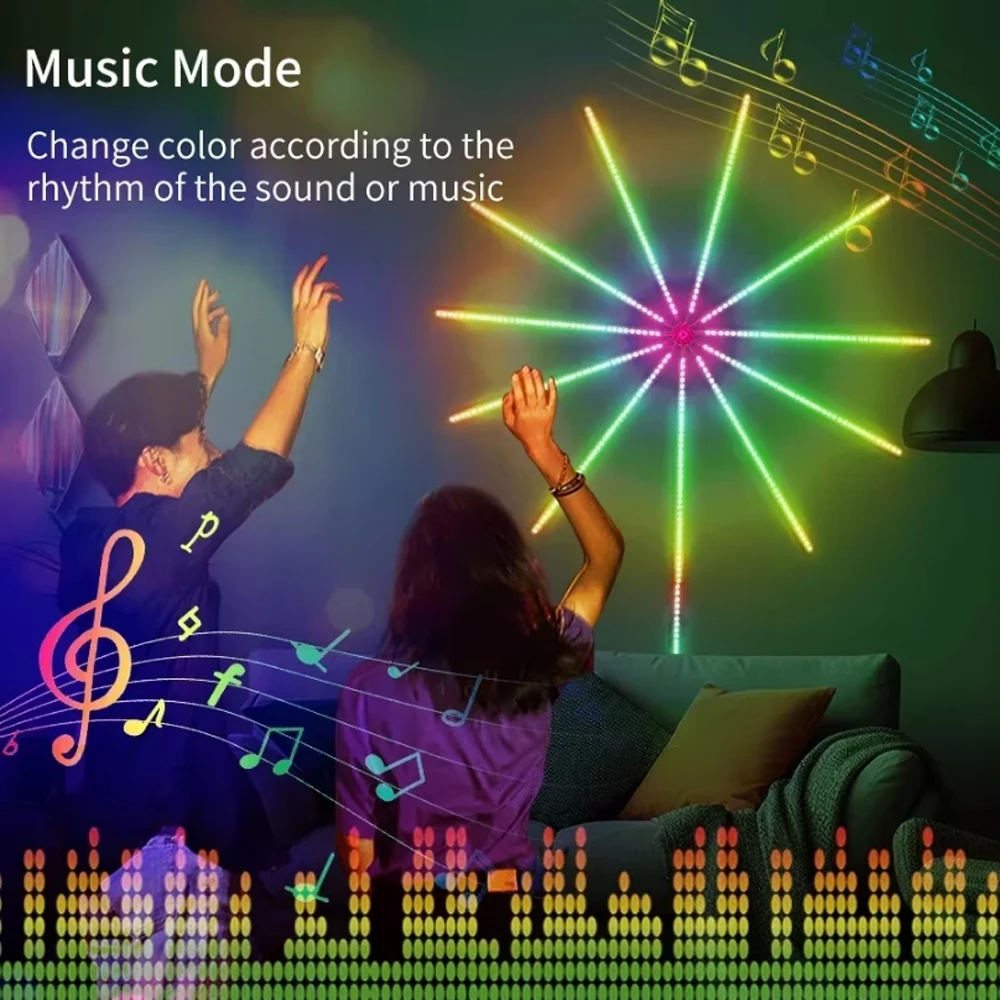 RGBIC Dream Color Light  LED Firework Lights String Bluetooth APP Control Sync Music Wedding Party Christmas Decor