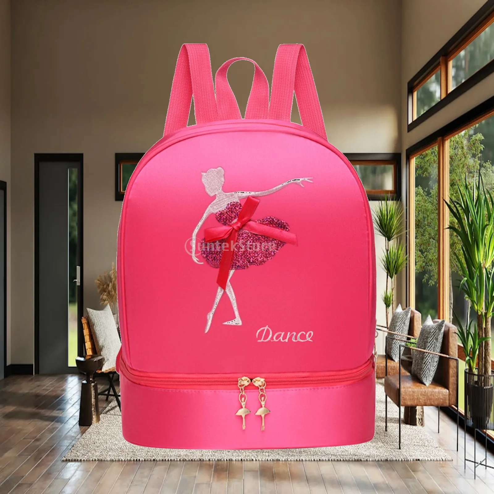 Portable Ballet Dance Rucksack for Girls with Shoe Compartment Cute Embroidery Sequin Skirt Adjustable Strap Casual Daypack