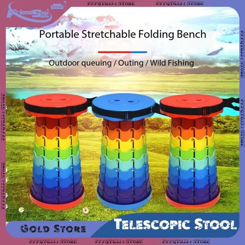 Folding Telescopic Stool Lightweight Portable Plastic Chair for Outdoor Fishing Beach Camping Adjustable Height Compact Stools