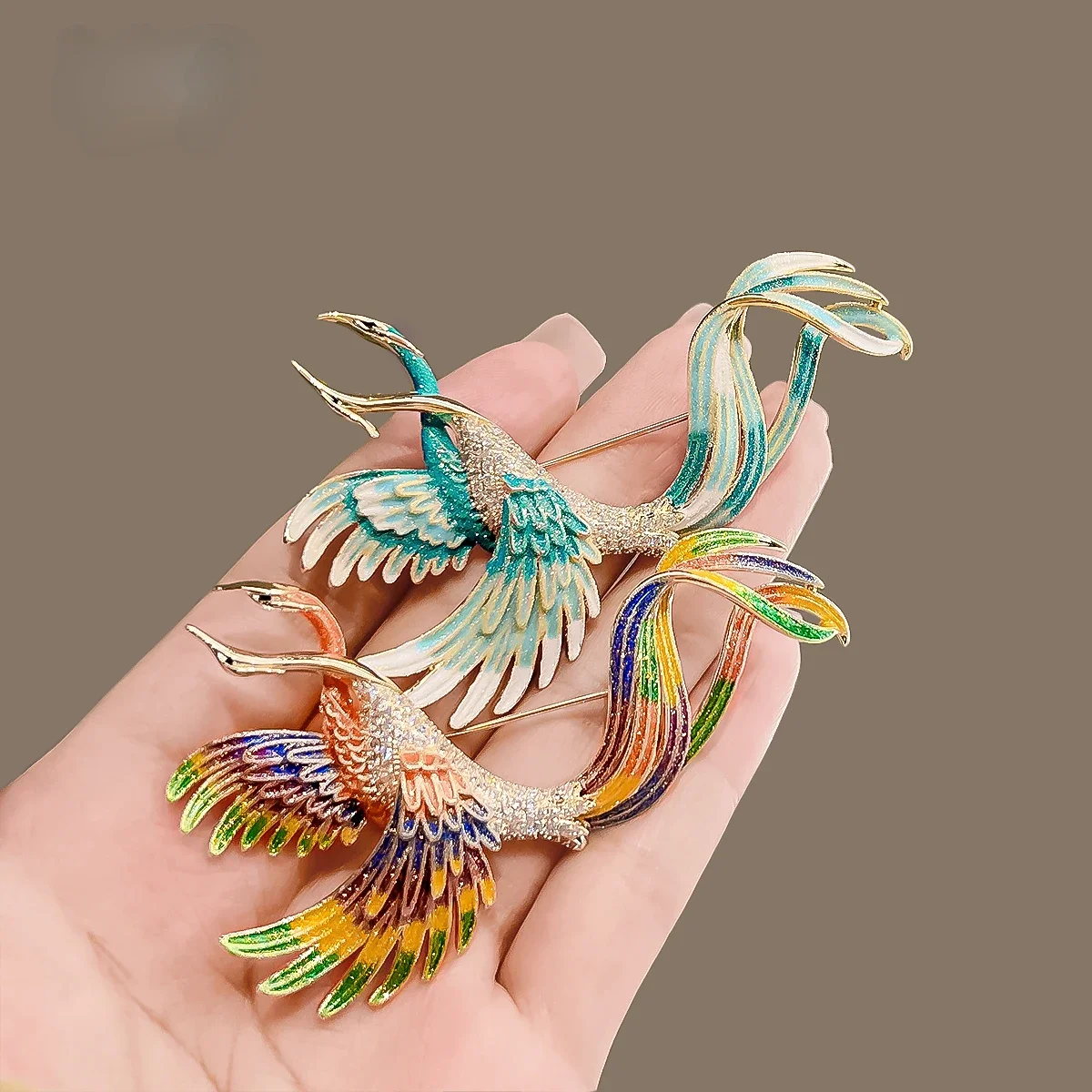 Colorful Rhinestone Phoenix Brooches For Women Men Bird Animal Blue Enamel Pins Jewelry Suit Accessories Gifts