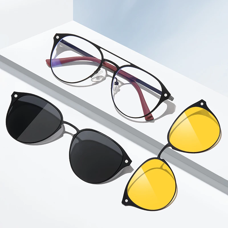 

CLLOIO Fashion Aluminum Magnesium 3-in-1 Polarized Magnetic Absorbing Sunglasses Men Prescription Customized Eyeglasses 7607