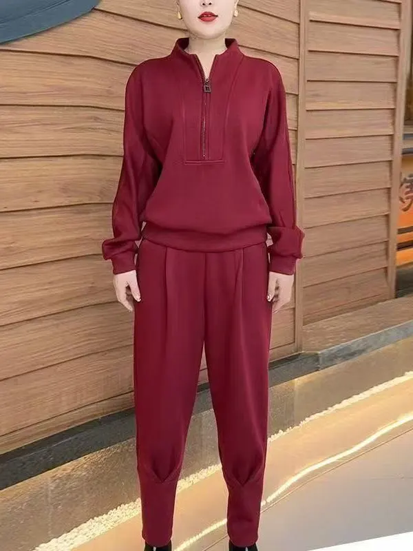 

Spring 2025 Casual Slimming f-Zip Set for Middle-Aged Mothers Faionable Age-Defng Pure Color Two-Piece Women's Suit