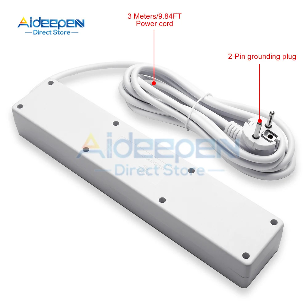 Listwa zasilająca z wtyczką UE AC220V 10A Adapter podróżny Gniazdo zasilania 3-metrowy przedłużacz Kuchnia Do użytku domowego Uniwersalna ładowarka