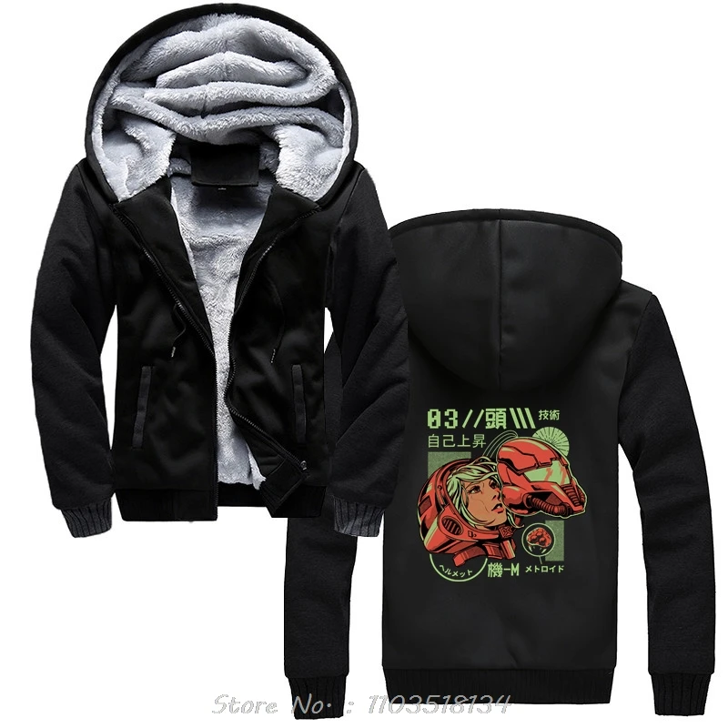 Inside The Helmet Hoodie For Men Metroid Samus Game Hoody Cotton Hip Hop Clothing Oversized Jacket Zip Up Hoodies Winter Coats