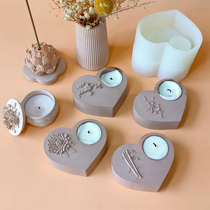 

Heart Shape Candle Holder Silicone Mold Love Heart Plaster Valentine's Day Candlesticks Desktop Mould