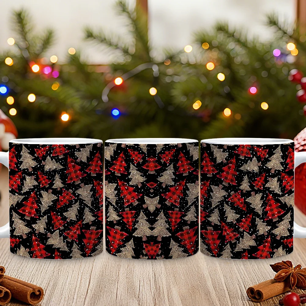 1pc Buffalo Plaid & Christmas Tree Coffee Mug - Winter Themed Cup, Durable Holiday Drinkware for Hot Cocoa, Tea, Coffee - Seasonal Gift for Christmas Parties & Daily Use