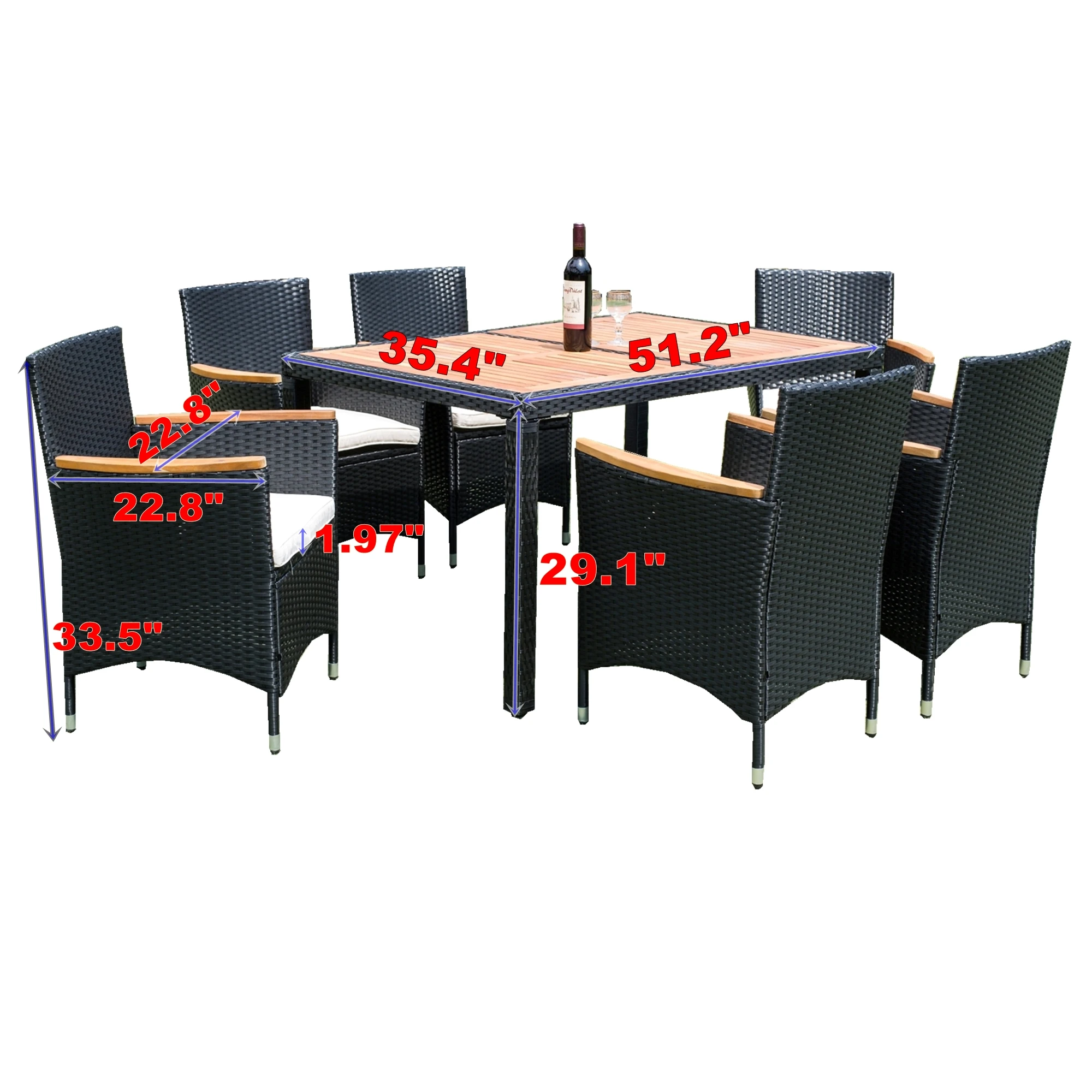 7 Stuk Outdoor Patio Rieten Dining Set Patio Rieten Meubels Dining Set W/Acacia Hout Top