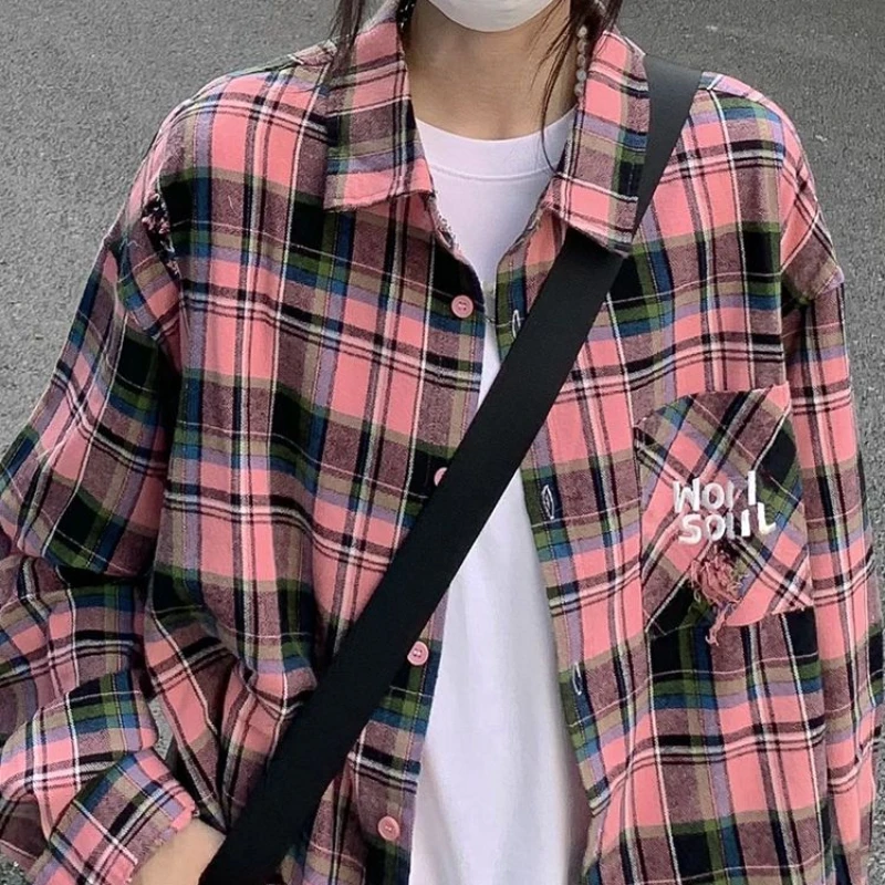 

XEJ Plaid Shirt for Women Korean Fashion Tunic Woman Spring Summer 2024 Oversized Shirt Long Sleeve Top Linen Shirt Women