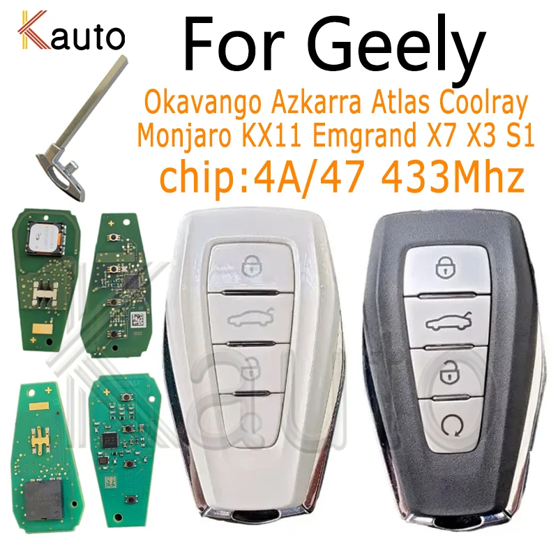 

Умный дистанционный ключ от машины для Greely Coolray Monjaro Okavango Azkarra Atlas KX11 Emgrand X7 X3 S1 433 МГц 4A чип/47 чип серебристый/черный