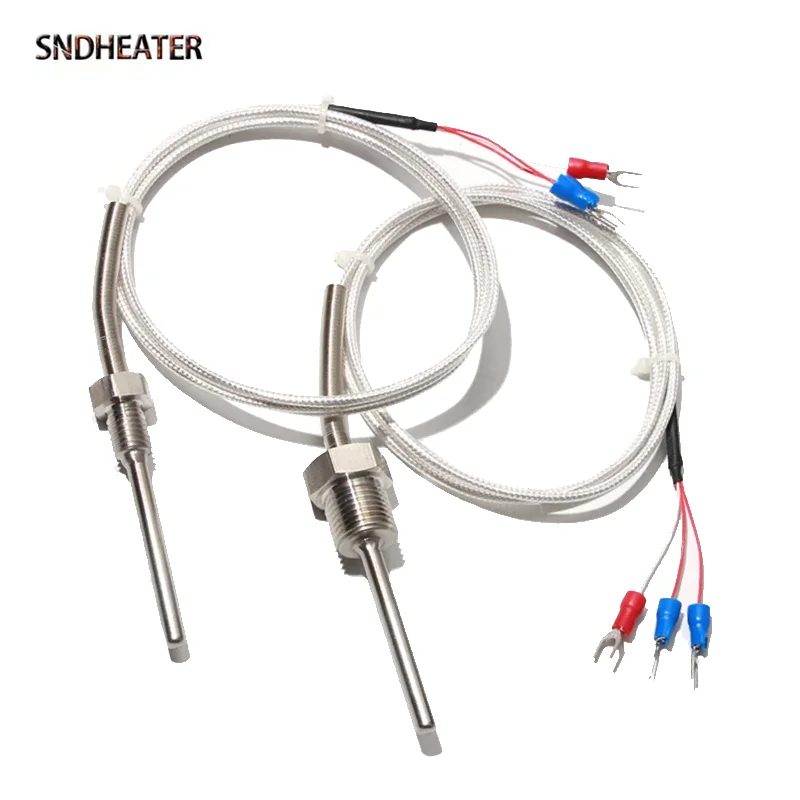 

SNDHEATER PT100 Temperature Sensor Thermocouple WZP-291 M10 M12 M16 M20 Thread 5x50MM Stainless Steel Probe 1M Fiberglass Wire