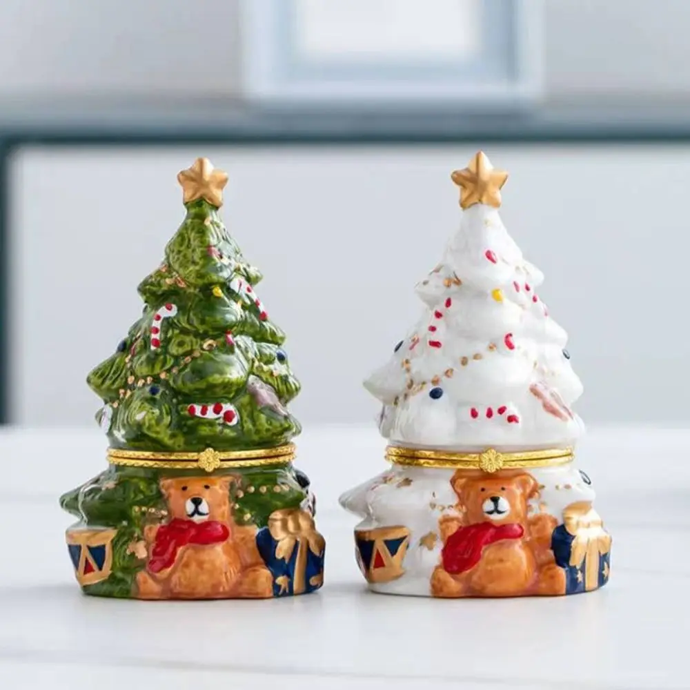 

Ceramic Christmas Tree Shape Candy Food Jewelry Storage Container Ceramic Craft and Gift Cookie Jar Trinket Box Holiday Decor