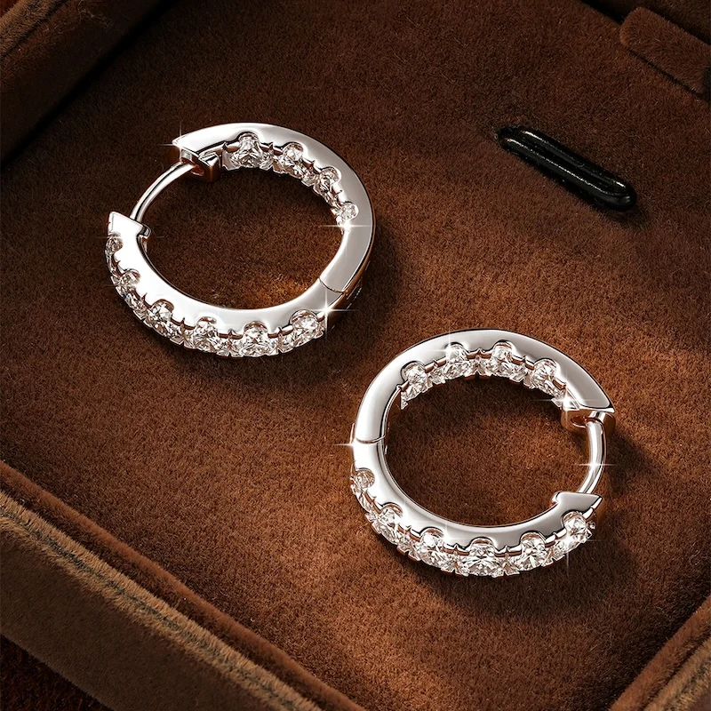 Rrjzz Brillante Creolen mit Moissanit in D-Farbe für Damen, 2CTTW VVS1, im Labor gezüchteter Diamant, Huggie-Ohrringe, GRA-Schmuckgeschenke – Detail 12
