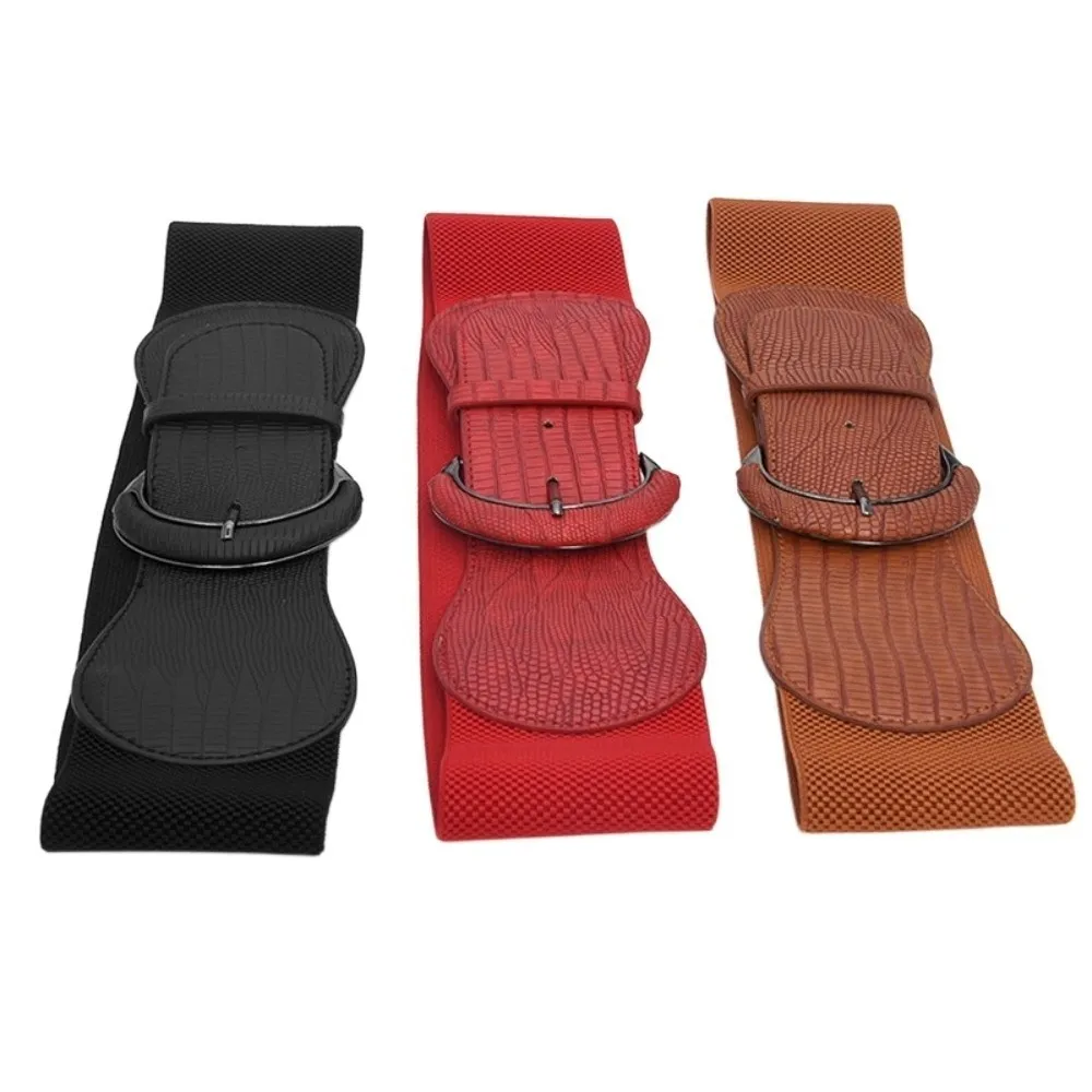 Bright Color PU Wide Belts Solid Color Trendy Design Pin Buckle Belt Chic Style Elegant Look Elastic Waistband Coat Accessory