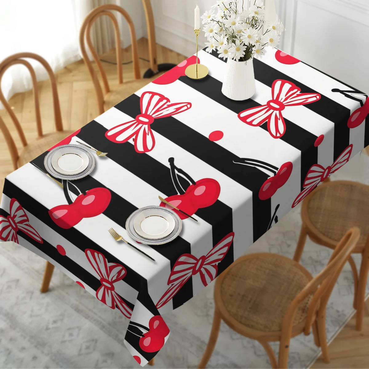 Romantic Rose and Cosmic Vortex Pattern Polyester Tablecloth, Elegant Decorative Table Cover for Dining Home Gathering Use