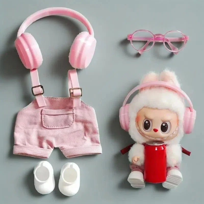 Vestiti per labubu Vestiti per bambini Moda Gatto Tempura Fry Shrimp Set Kawaii V1 V2 V3 15/17 cm Accessori per abbigliamento per bambole marsupio