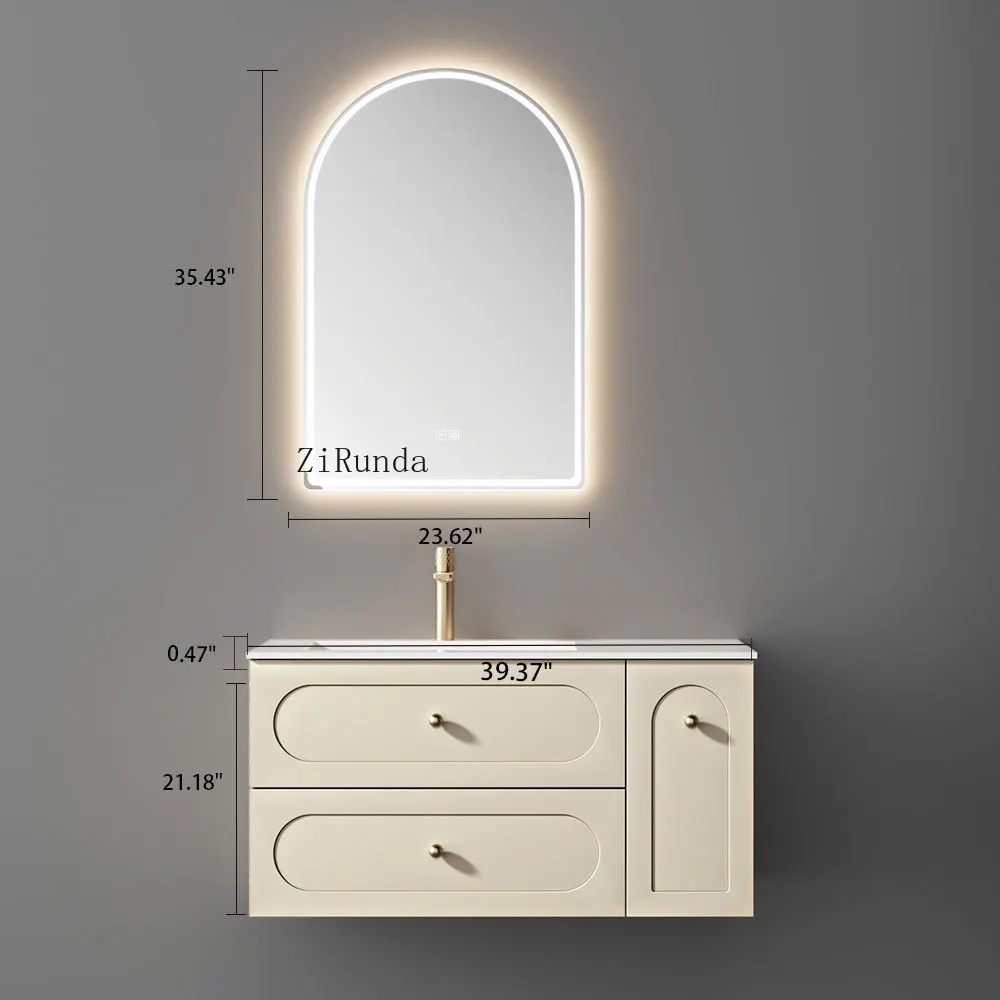 Modern Luxury Bathroom Cabinet Ceramic Basin Plywood Vanity Glass Sink Top - For Hotels