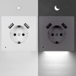 New USB Wall Socket With Sensor Night Light Double USB 5V2A  EU Standard Phone Charger JA9