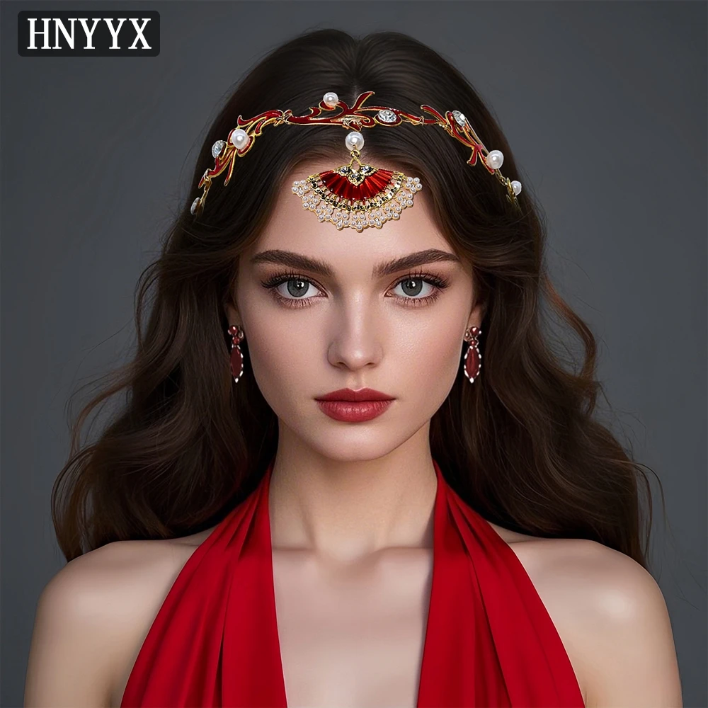 

HNYYX Vintage Pearls Alloy Headband Fan-shaped Forehead Accessory Wedding Hair Accessories Bridesmaid Bridal Hair Jewelry A381