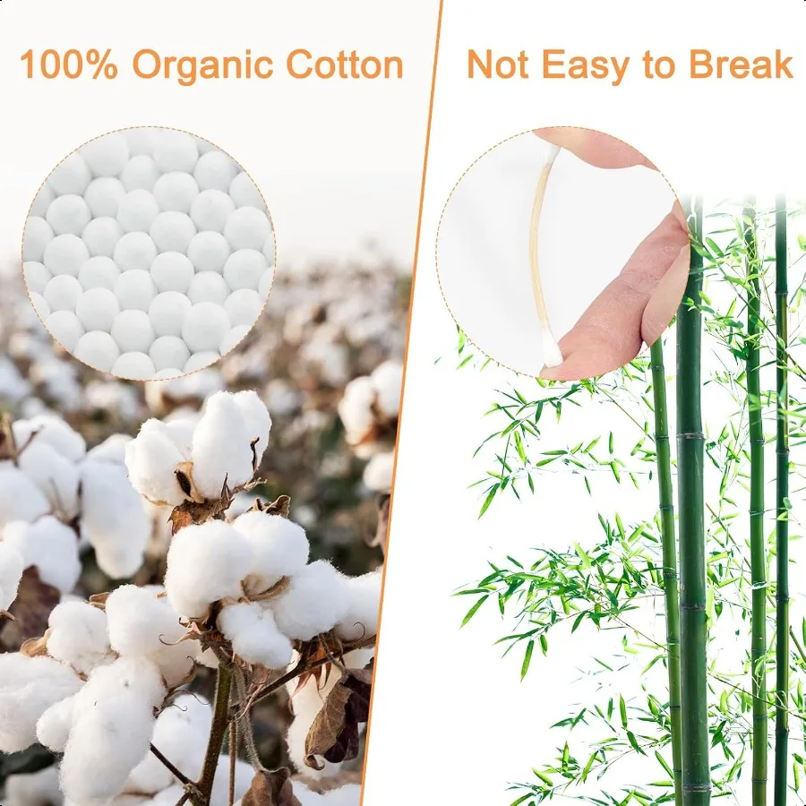 Tamponi di cotone di bambù 1000 pezzi Bastoncini di cotone organico naturale per bastoncini per orecchie con una scatola di immagazzinaggio inclusa Forte 100 puramente Nat