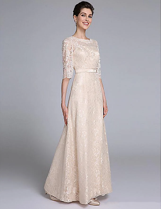 

Champagne Half Sleeve Mother of the Bride Dress Mermaid Lace Elegant Long Banquet A-Line Floor-Length Wedding Prom Evening Dress