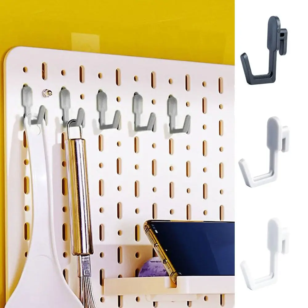 

10Pcs Utility Plastic Peg Board Hook J Shape Black/White/Grey Hole Board Hook Heavy Duty Wall Mounted Storage Rack for Home