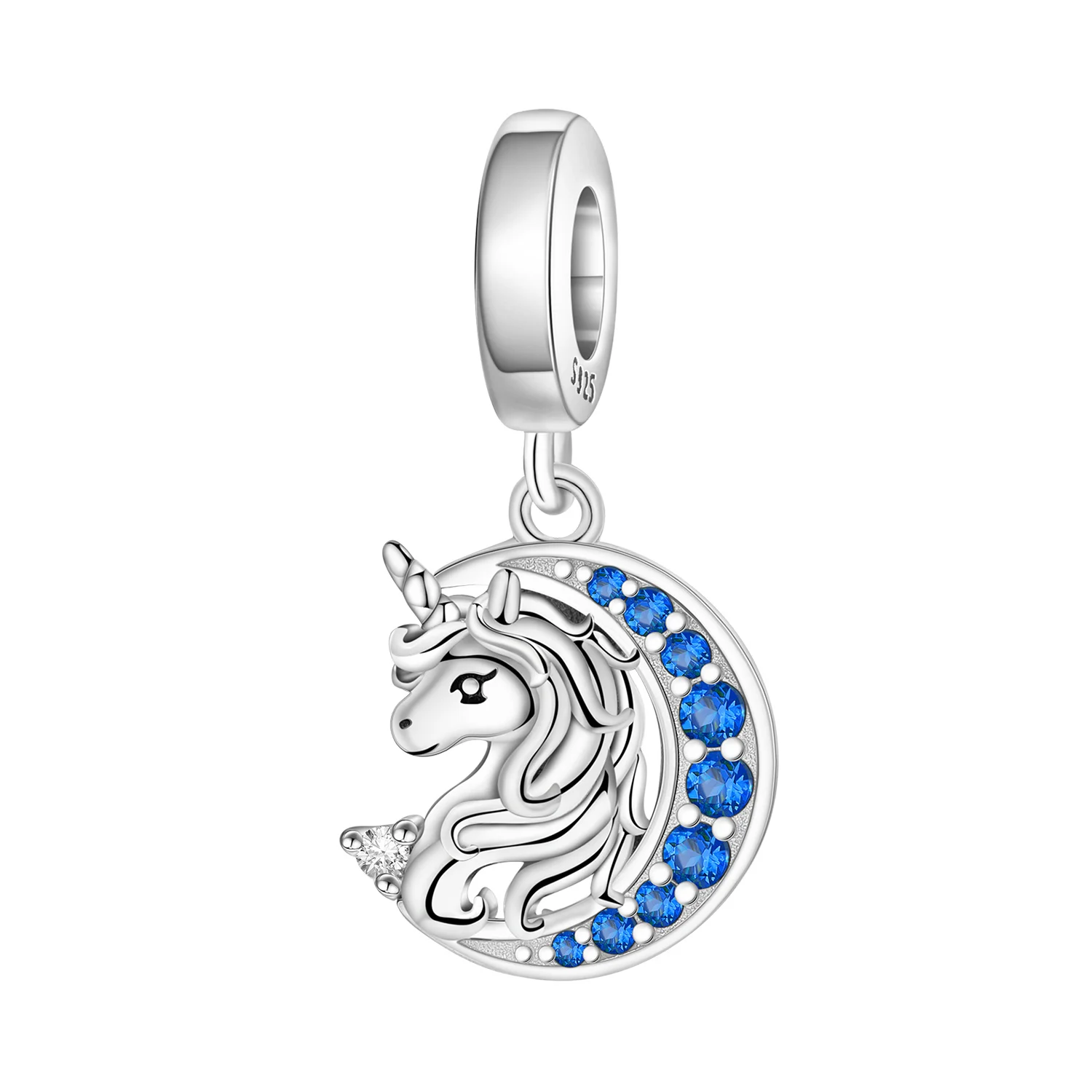 Colgantes de unicornio y Luna Azul de Plata de Ley 925, dijes para pulsera, joyería para mujer, cuentas de fiesta, accesorios de regalos exquisitos DIY