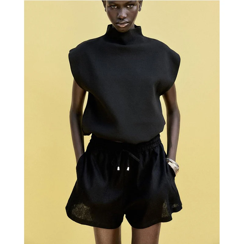 Été nouveau femmes décontracté taille haute Dstring fibres mélangées orthès Simple Sle confortable jambe droite pantalon