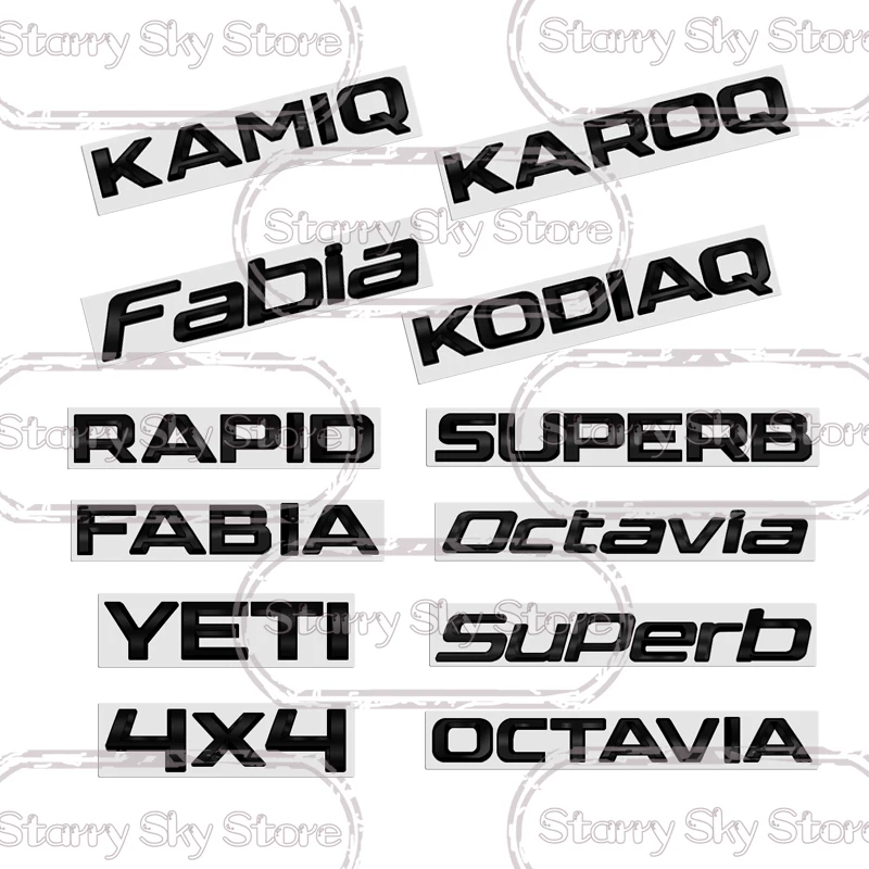 For Skoda Kamiq Superb Octavia Karoq Fabia Kodiaq Rapid Yeti 4X4 Lettering Emblem Car Metal Badge Logo Body Decals Rear Sticker