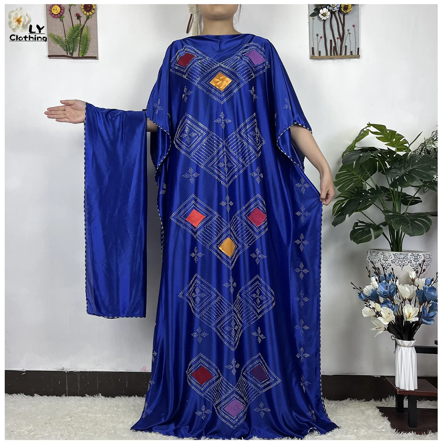 New African Summer Muslim Women Dresses India Caftan Traditional Wear Diamond Soft Printed Fabric Africa Maxi Clothing