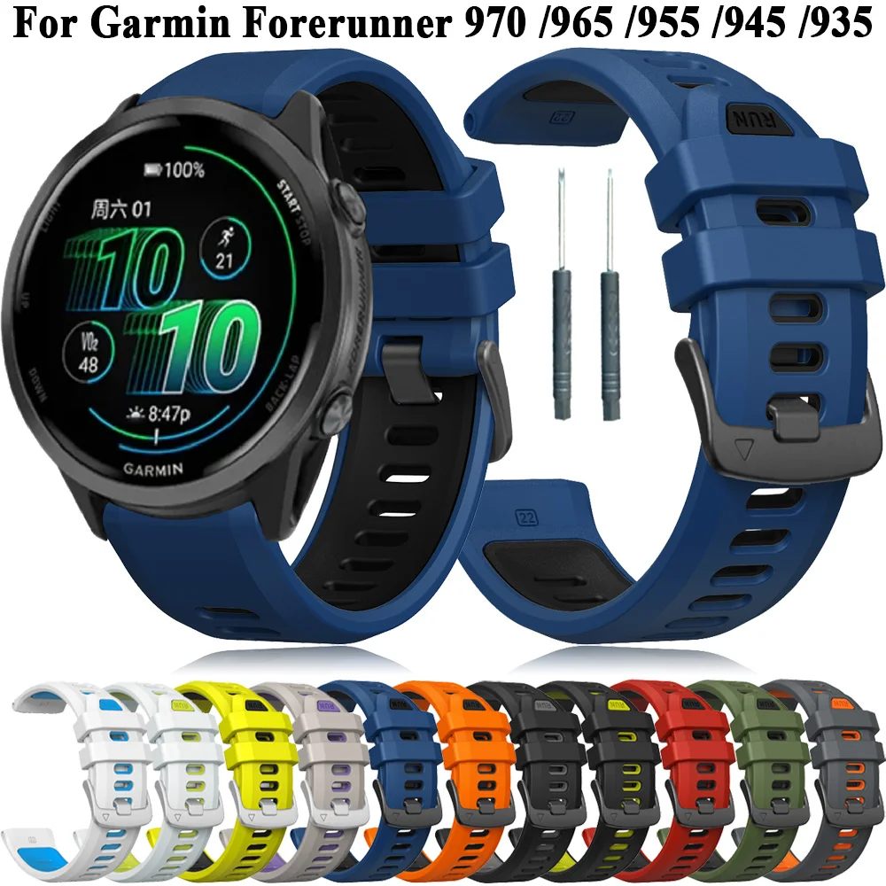 22 مللي متر الرياضة سيليكون حزام ل Garmin Forerunner 970 965 955 945 935 ساعة الأشرطة الفرقة ل Garmin 970 965 955 معصمه سوار