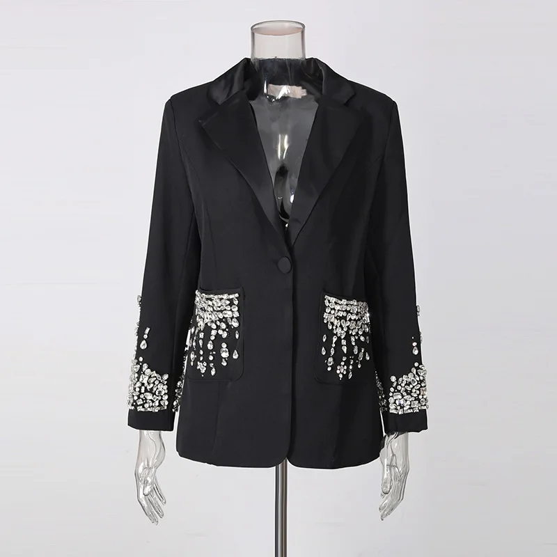 ZAMOR HIGH QUALITY European Office 2026 Rhinestone V-Neck Blazer and Straight Leg Pants Two-Piece Set