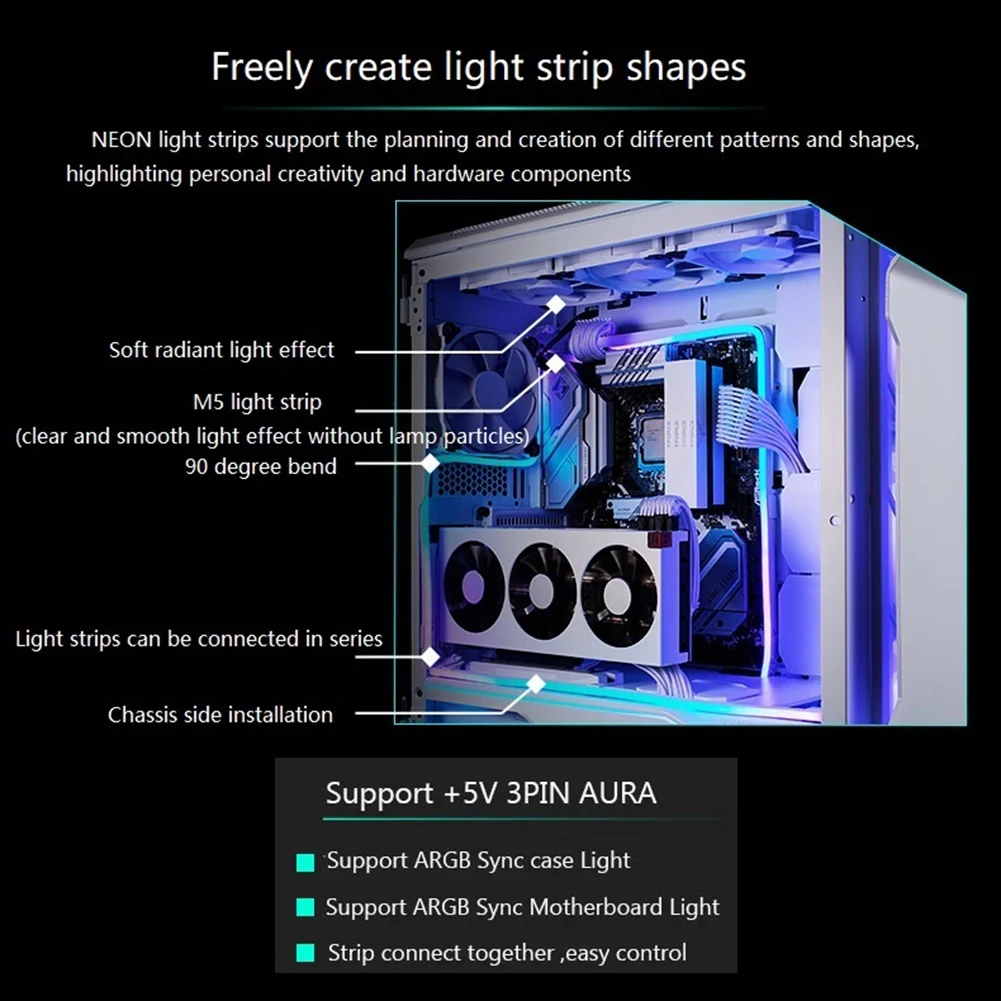 PHANTEKS ARGB Computer Case Decoration LED Strip 400Mm 5V 3PIN AURA Addressable Sync White 2Pcs