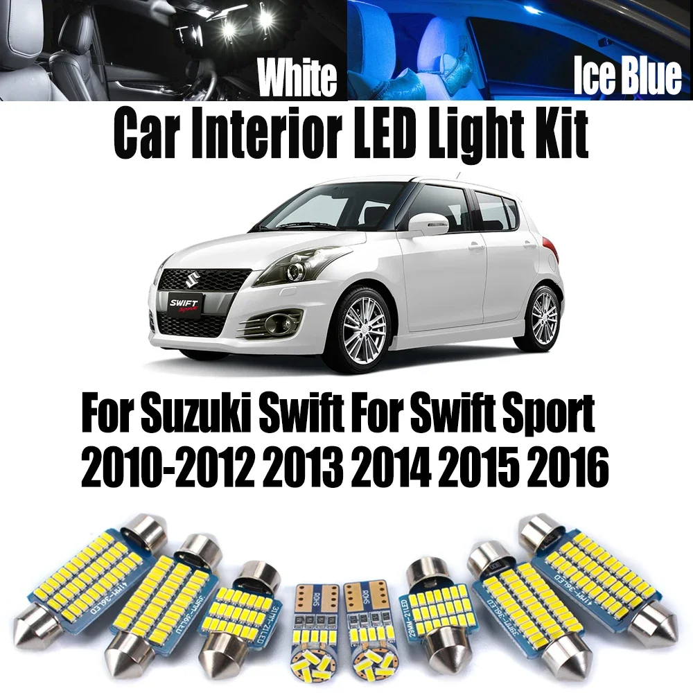 

9 шт. Canbus автомобильный светодиодный комплект внутреннего освещения с картой купола для Suzuki Swift для Swift Sport 2010-2014 2015 2016 лампа для чтения багажника