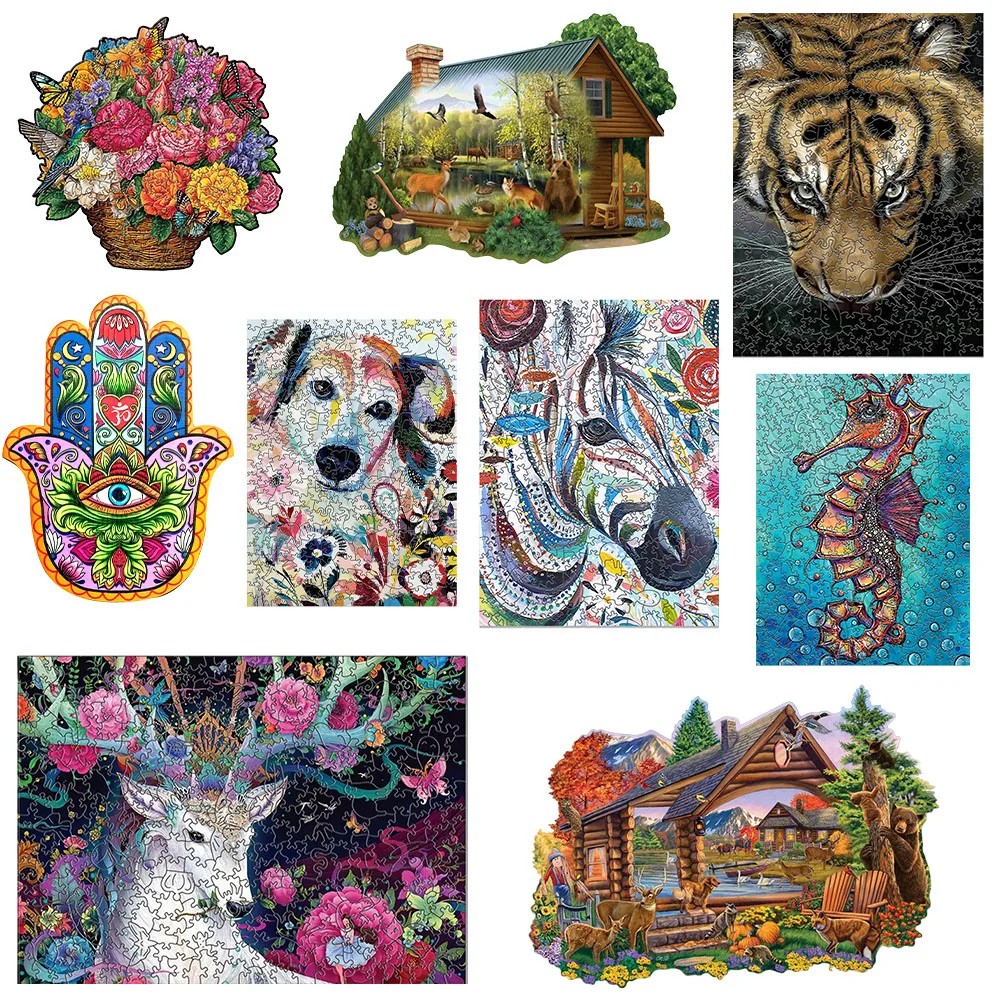 

Abstract mural wooden puzzle cartoon children's brain development leisure parent-child wood puzzle wall decoration collection