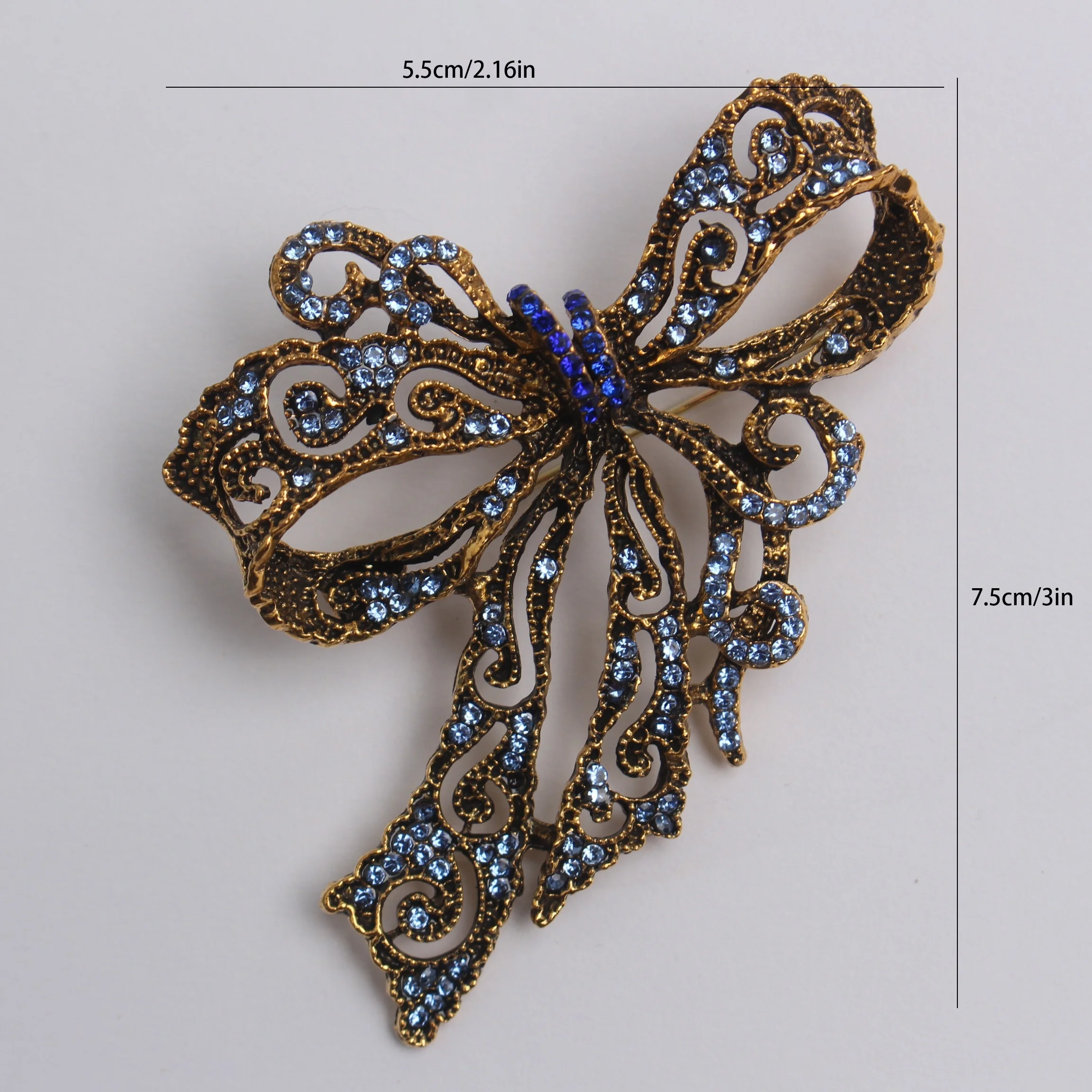 1 Pc Women\'s Rhinestone Bowknot Brooch Alloy Retro Bow Corsage Pin Accessories