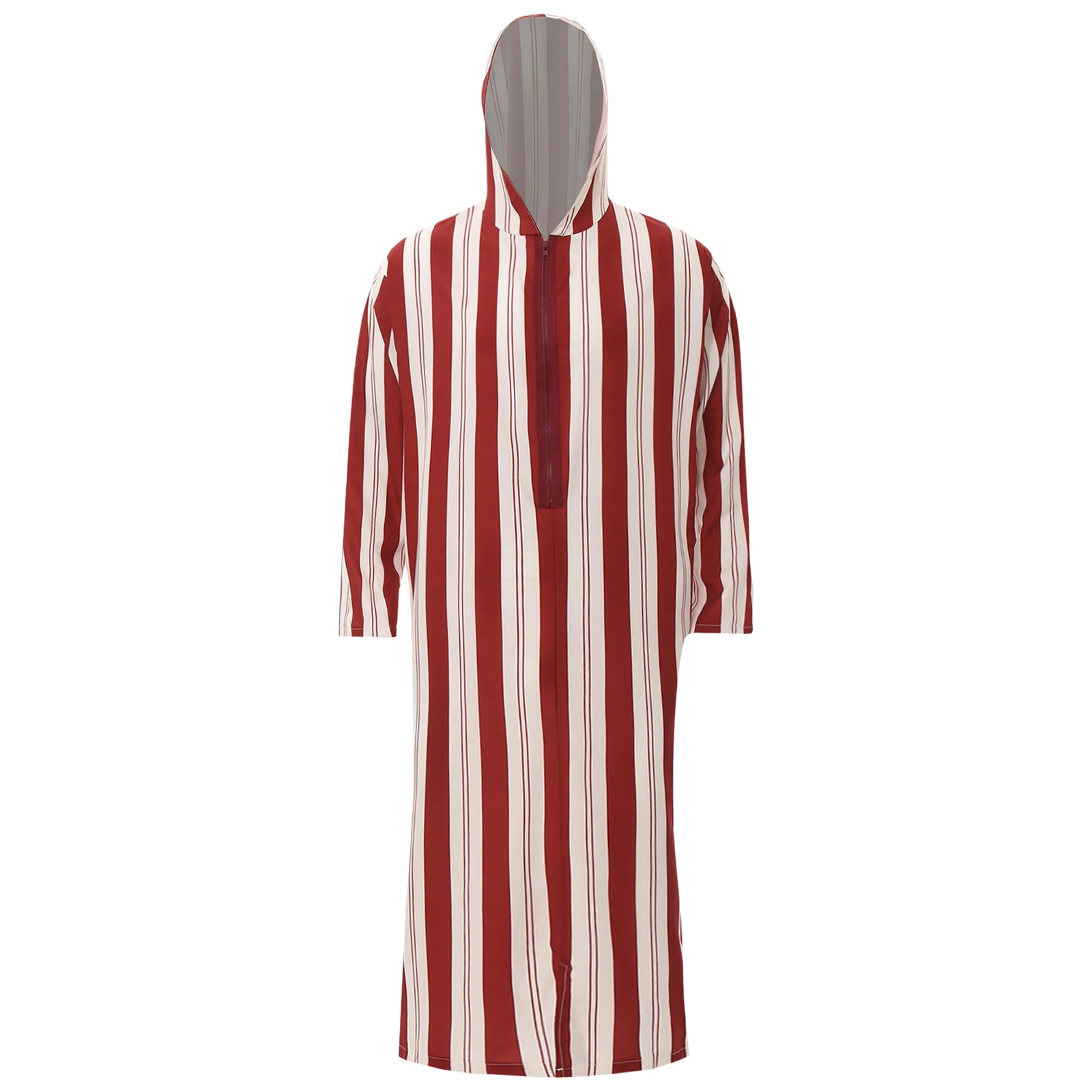 Mens Islamic Muslim Hooded Robe Shirt Long Sleeve Pullover Printed Loose Caftan Arab Thobe for Party Festival Cosplay Costumes
