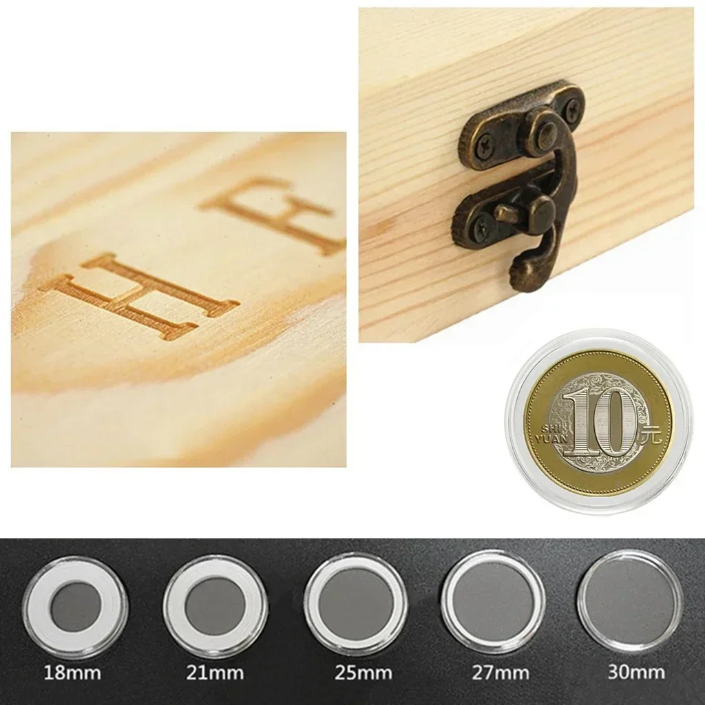 Holder Commemorative Storage Coins Capsule Wooden Lock Box Collection With 18mm/21mm/25mm/27mm/30mm Coin For