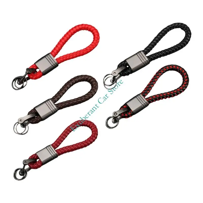 

H3CE Braided Rope Leather Car Keychain Leather & Metal Car Rings Strong Automotive Accessory Suitable for Vehicle