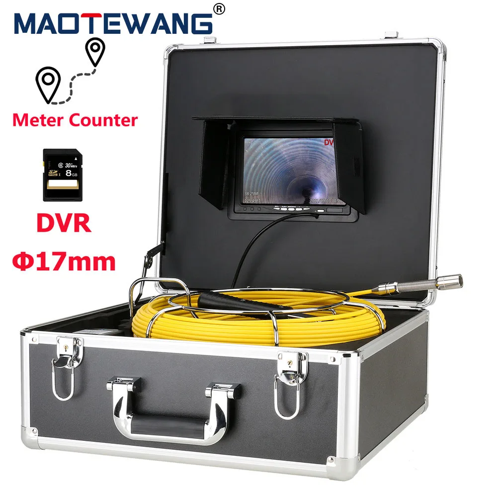 

Drain Sewer Pipeline Industrial Endoscope System, 7" inch Recording Pipe Inspection Video Camera with Meter Counter 17mm camera