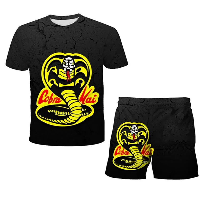 Summer Cobra Kai Tracksuit Children\'s Clothing Sets Suit For Boys Girls Short Sleeve Top+Shorts Boys Kids Outfits Sportswear