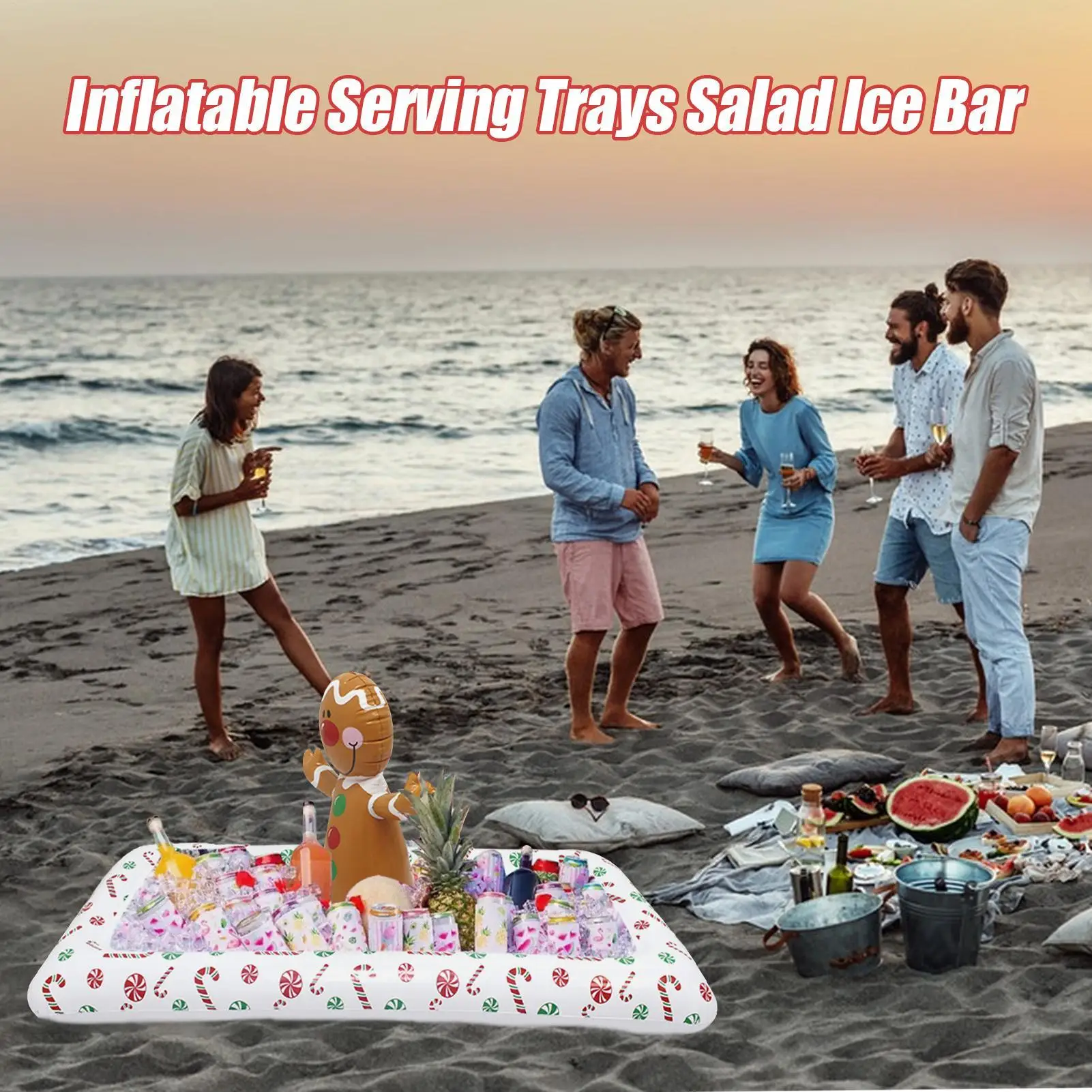 Inflatable Food Tray Ice Buffet Salad Serving Trays Holder Gingerbread Man Shape Cooling Container for Outdoor Indoor Hot