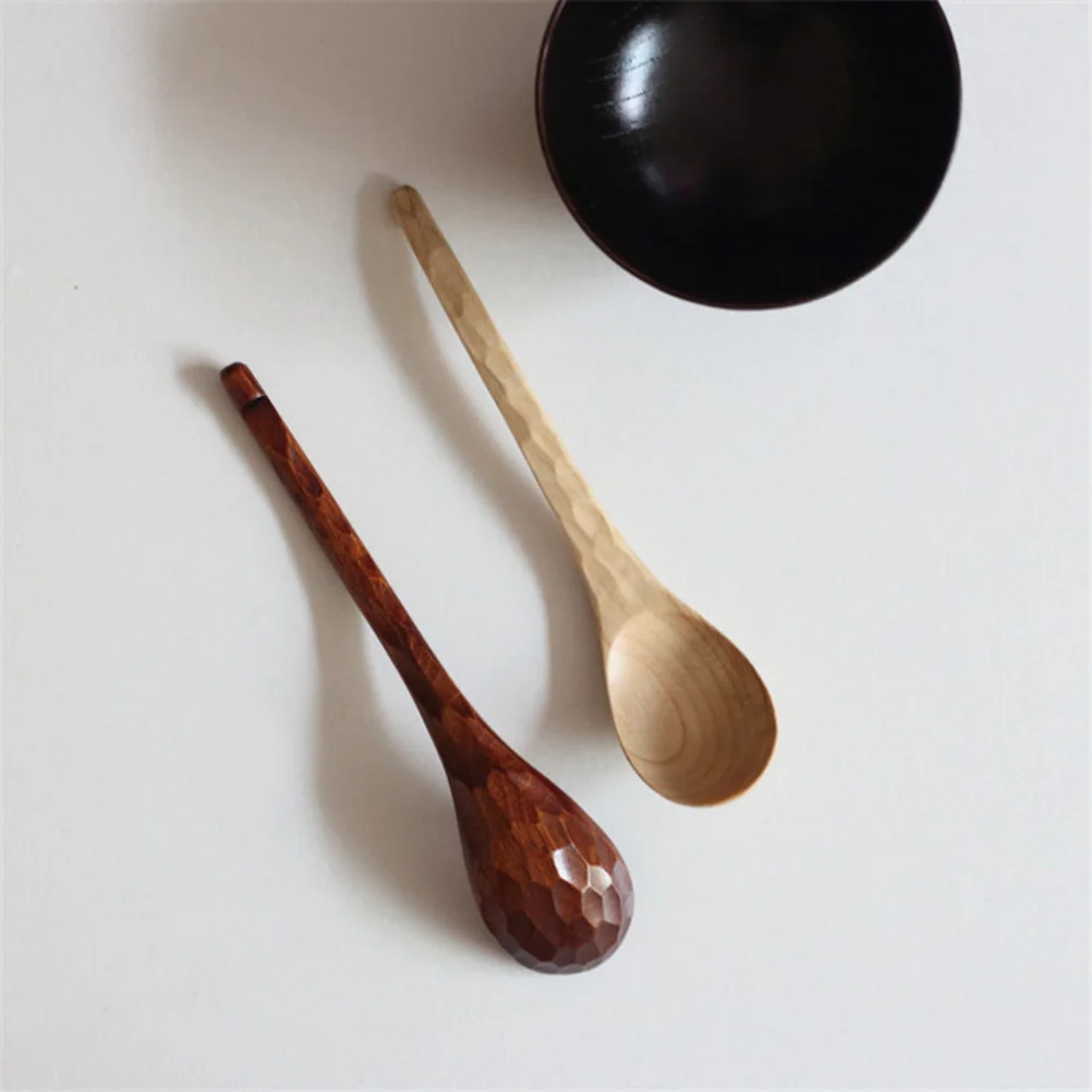 

2 Pcs Cooking Ladle Soup Spoon Natural Wooden Tortoise Shell Pattern Kitchen Hand Carved Table