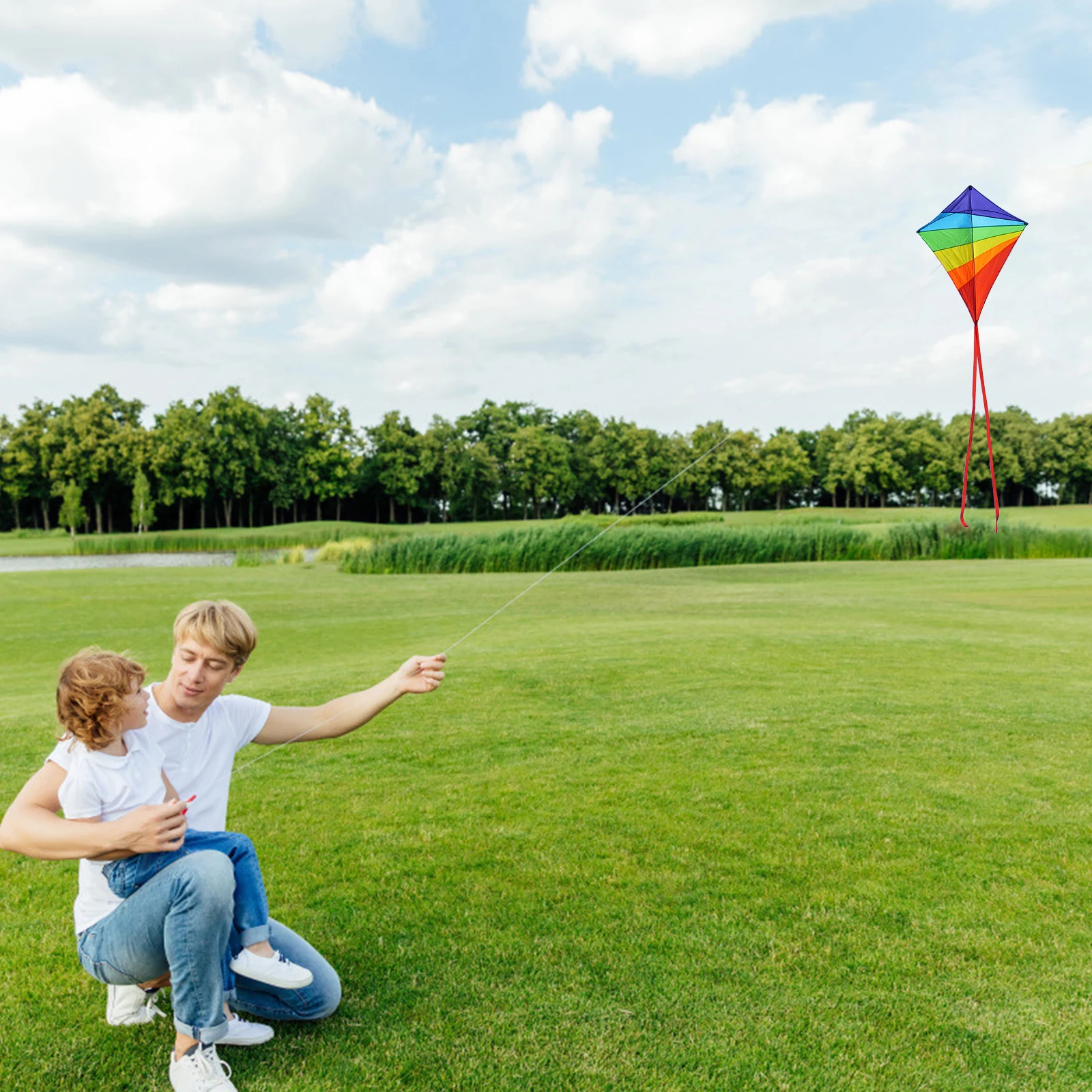 

Rainbow Rhombus Kite High Quality Polyester Kids Outdoor Toys Colorful Butterfly Diamond Shape Long Tail Coastal