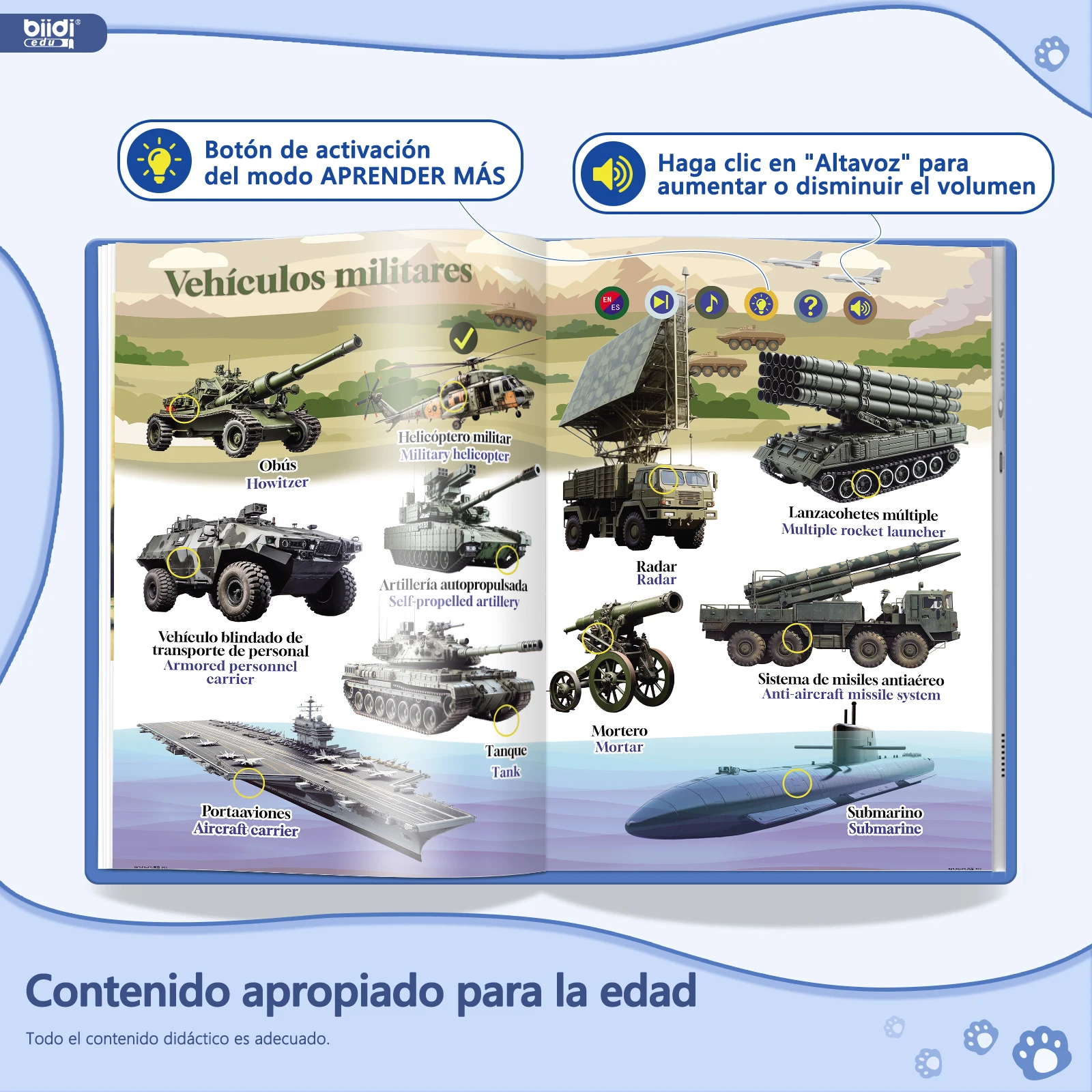 

Интерактивная книга на испанском и английском языках с функцией воспроизведения звука, обучающая электронная книга для детей, игрушка с историями Монтессори на испанском языке