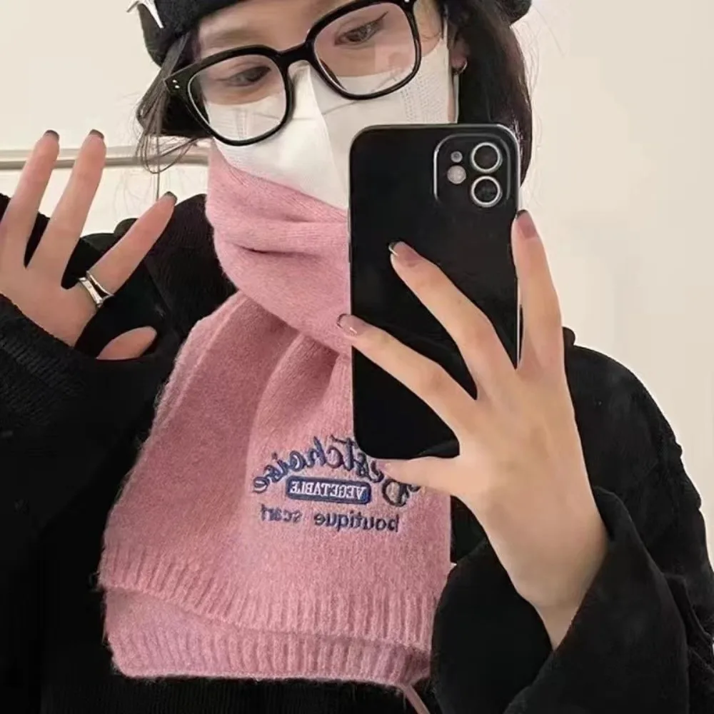 

New Windproof Neck Warmer Coldproof Embroidered Neckerchief Solid Color Versatile Shawl Skiing