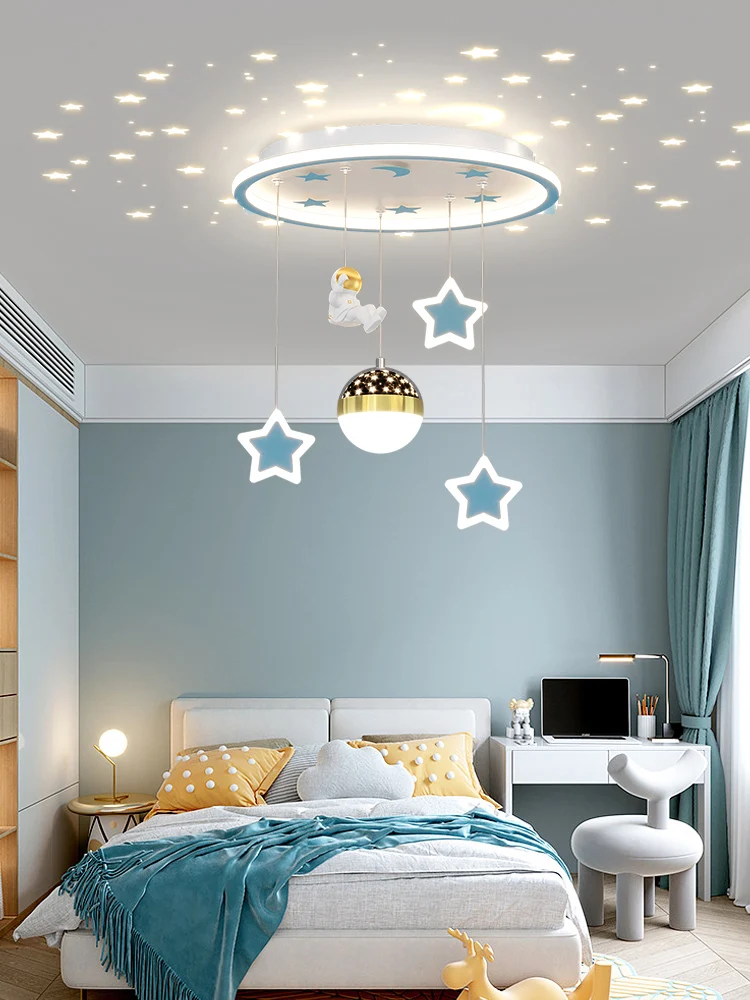 New Modern Led Chandeliers For Children's Room Bedroom Study Kids Baby Blue Astronaut Ceiling Lamps Decor Pendant Lights Fixture image 3