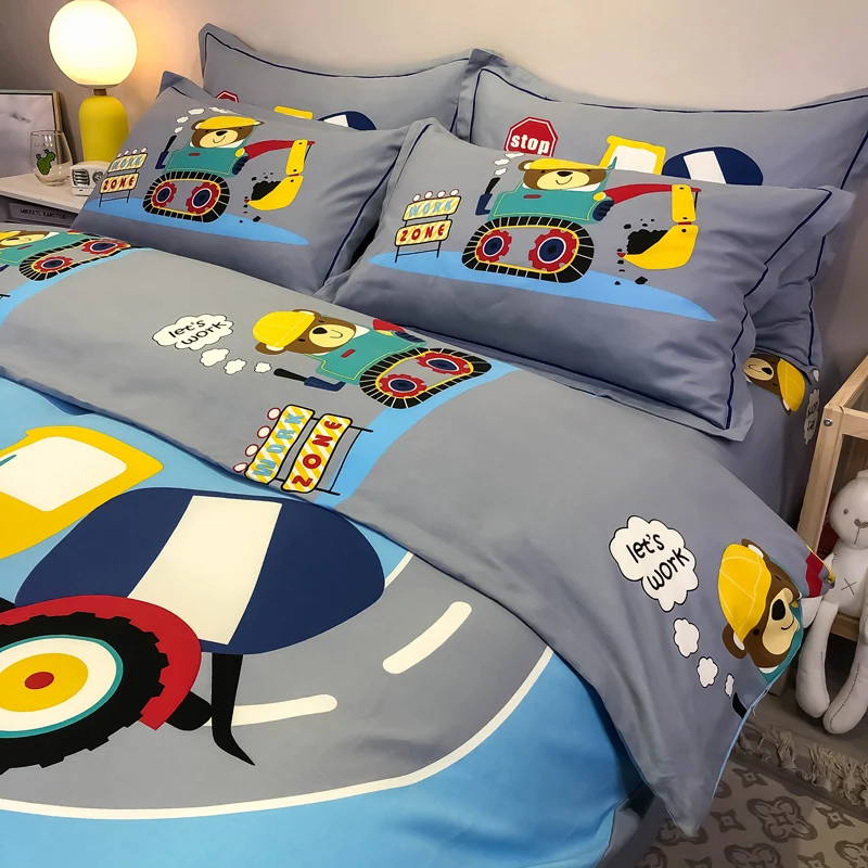 2023 New Children's Boys and Girls Cotton Cartoon Set Four piece set bedding sheets  Flat Bed Sheet  Spread