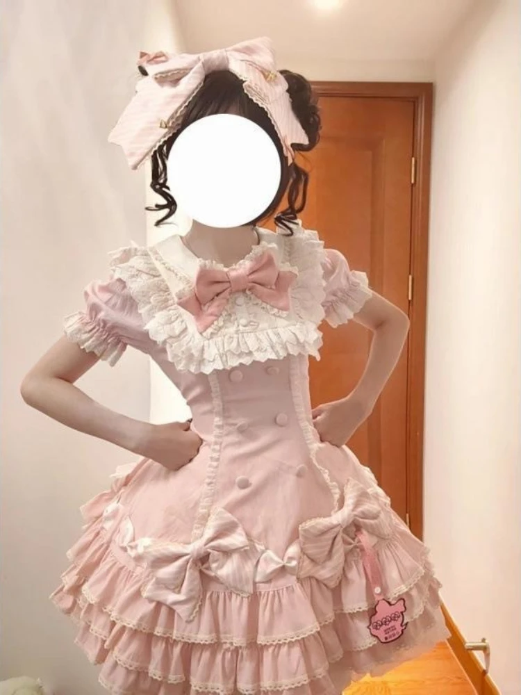 Japanese Sweet Lolita Kawaii Fluffy Dress Women JK Lovely Ballet Princess Cake Dresses Harajuku Lace Bow Patchwork Cute Outfit - Image 4